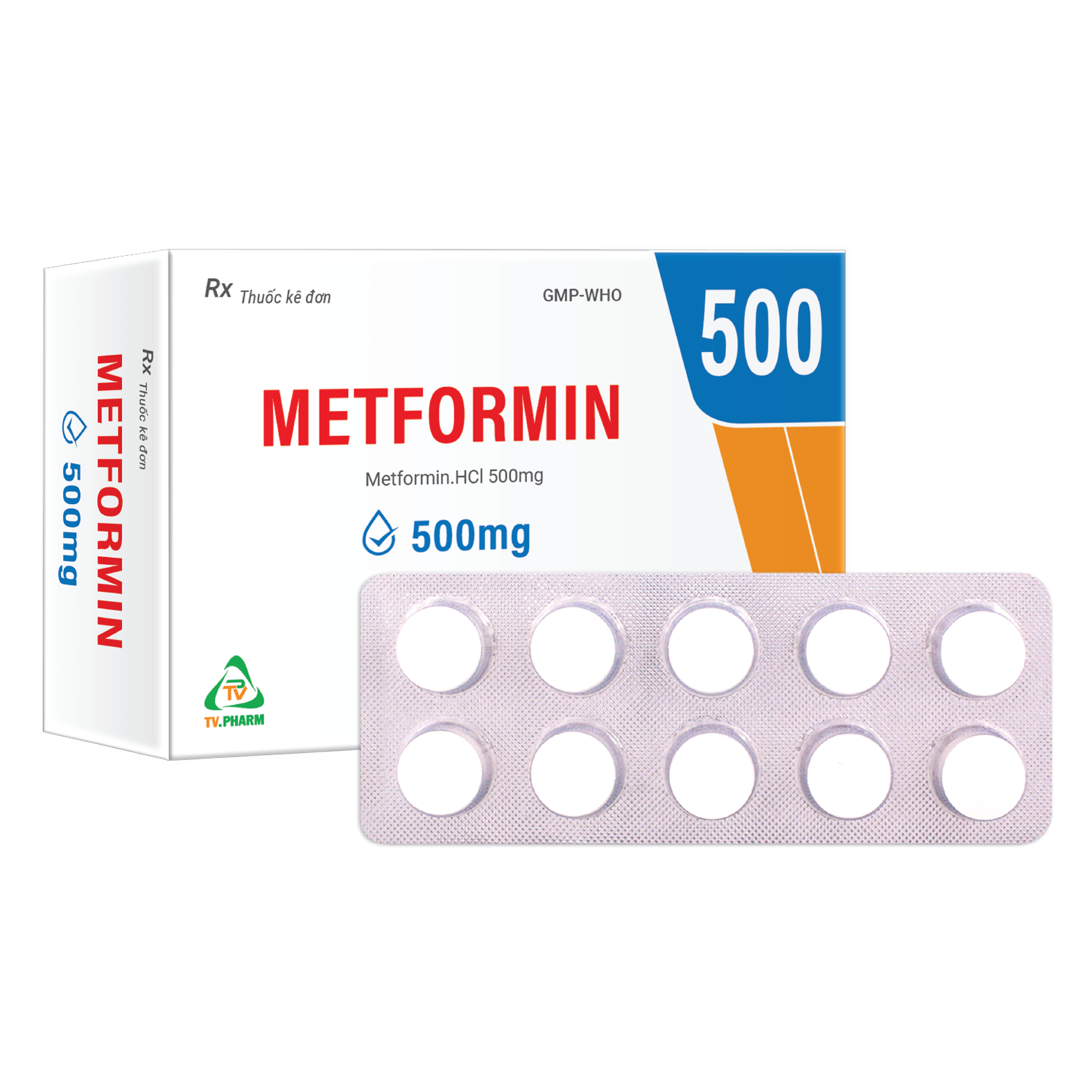 Viên bao phim Metformin 500mg V/10, H/100